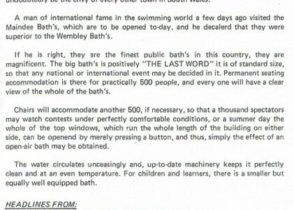 Maindee Pools – Article from Western Mail (14th July 1938)